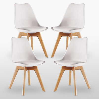 Thomasin Modern  Scandinavian Minimalist Dining Chairs with Faux Leather Cushions and Solid Wood Legs - Side Chair for Dining Room Kitchen Office
