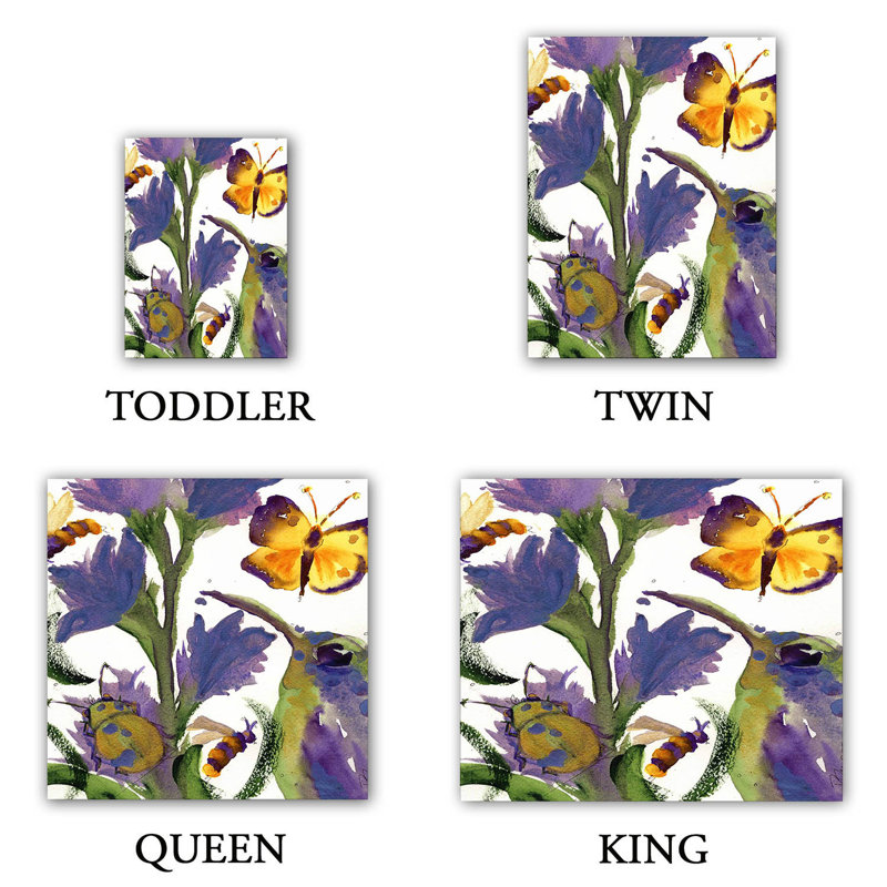 Ensemble de housse de couette colibris papillons, 1 housse simple + 1 taie standard