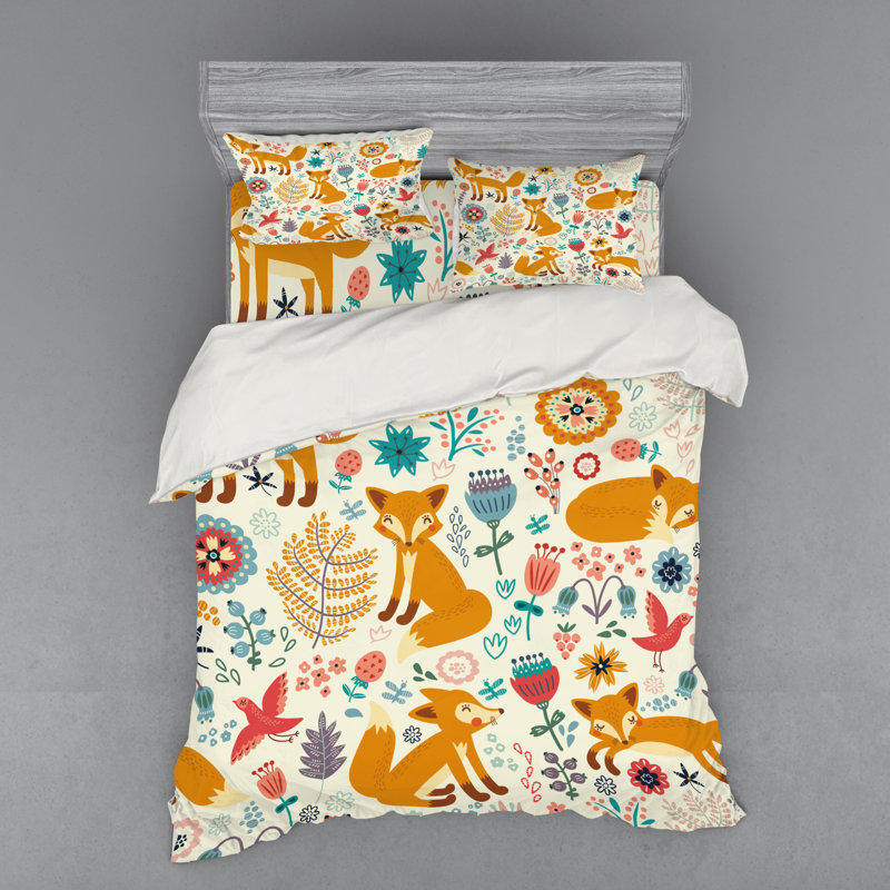 Ensemble de housse de couette en bois naturel avec fleurs ornées de fleurs foxes
