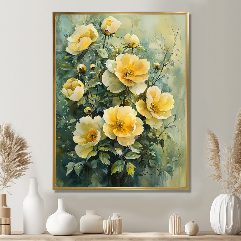 «Velvet Peony Unflod In The Meadow», reproduction sur toile, Reproduction avec cadre flottant, H 20 po x l 12 po, Doré