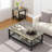 Industrial Coffee Table, Coffee Table Set Of 3 With 2 Square End Side Tables, Faux Marble Coffee Table With Metal Frame For Apartment Home Office, White Black-999775601