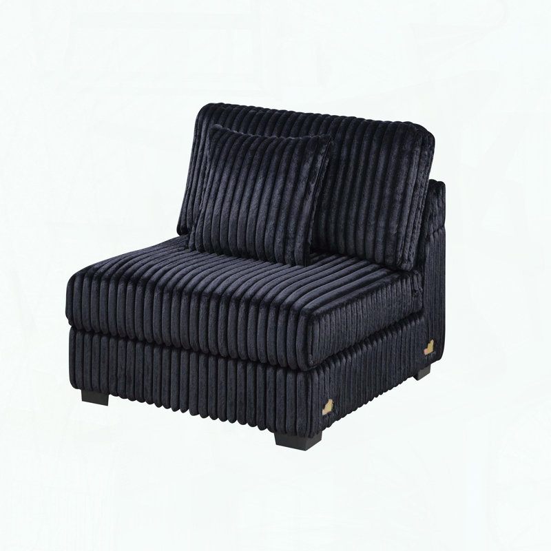 Chaise sans accoudoirs en velours côtelé noir - Modulaire - Coussin inclus, Noir