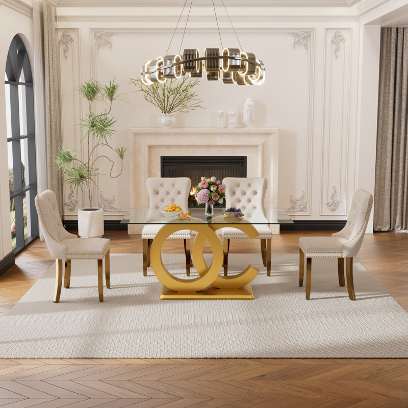 Khaleil 4 - Person Pedestal Dining Set, Beige, 5