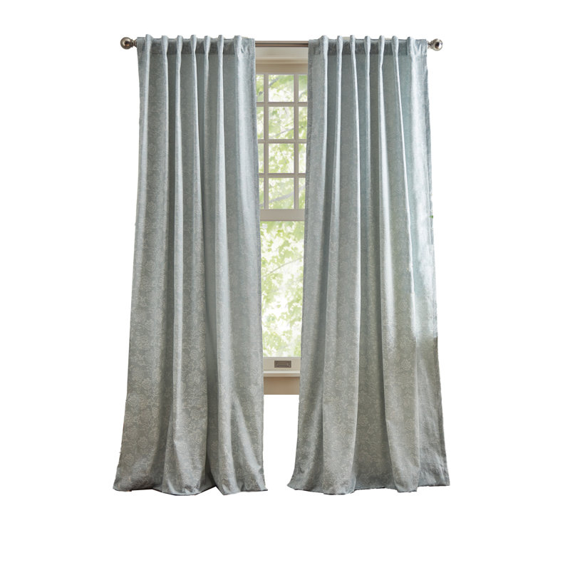 Light Blue Floral Jacquard Room Darkening Curtain Panel Pair