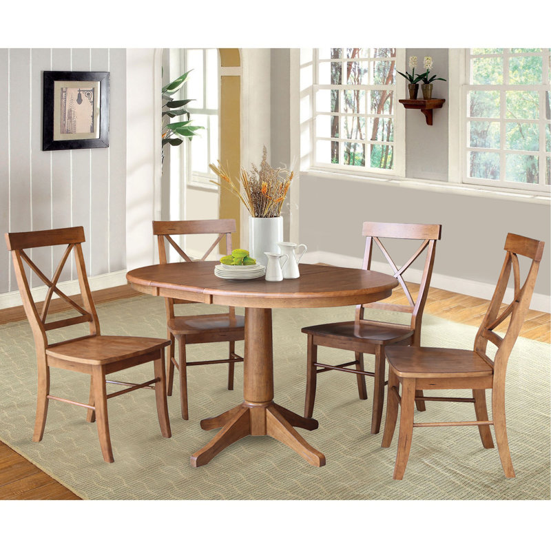 Chapital Extendable Solid Wood Dining Set, 5, Distressed Oak