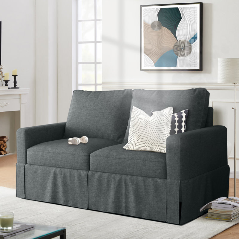 Canapé à accoudoirs carrés 58 po Aumi, 100 % polyester gris foncé