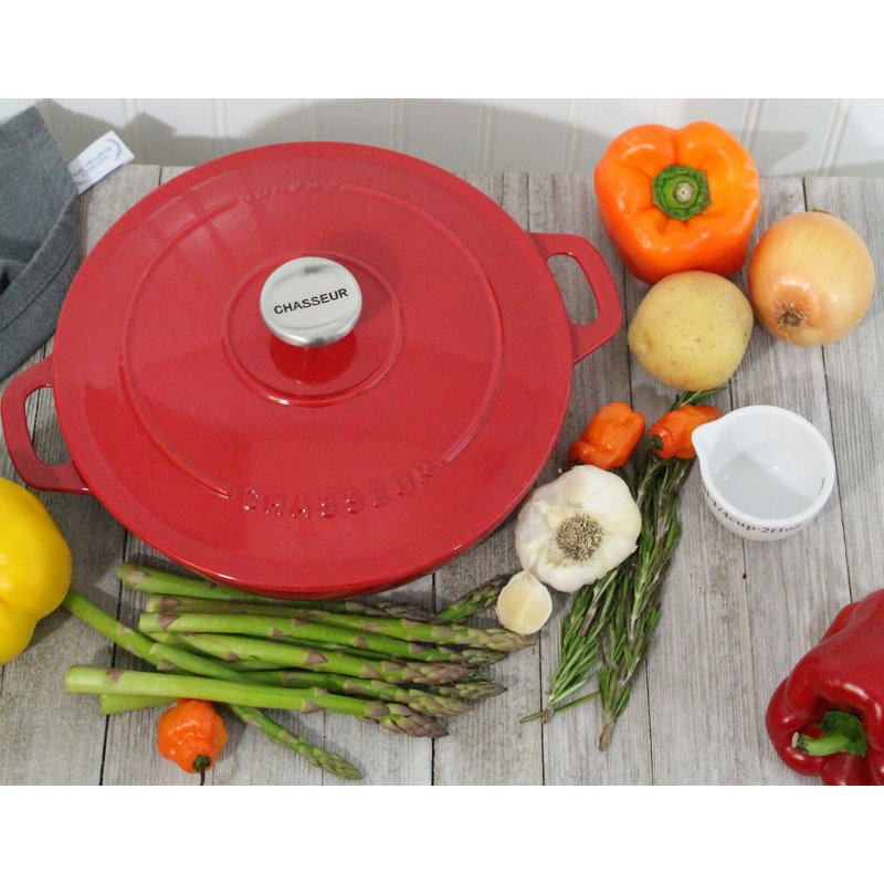Red Enameled Cast Iron 2.6 Quart Oval Braiser with Lid