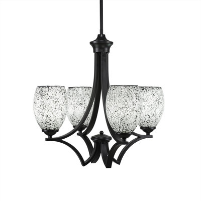 Zilo 4 Light Uplight Chandelier Shown In Dark Granite Finish With 5" Black Fusion Ice Glass