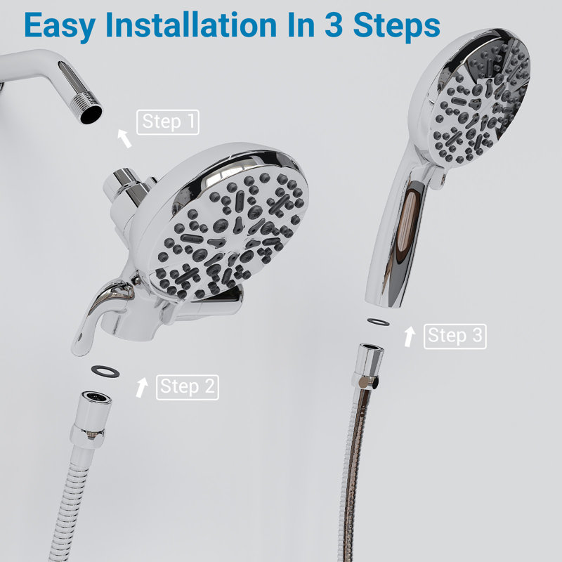 Système de pomme de douche double GarveeHome - Combo de pluie à haute pression à 5 réglages avec douchette de 5 po, tuyau en acier inoxydable, à usage simultané ou indépendant