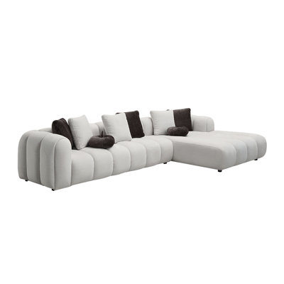 Manilla Ivory White Linen Sectional Sofa W/8 Pillows