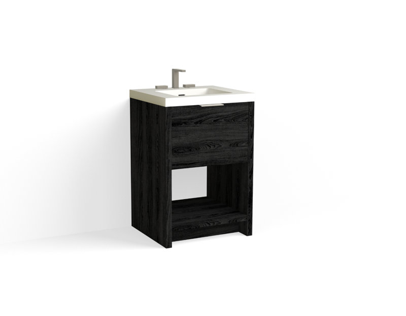 Vista 24" W Freestanding Single Bathroom Vanity, White Matte, Charred/Satin Nickel, 8" Widespread