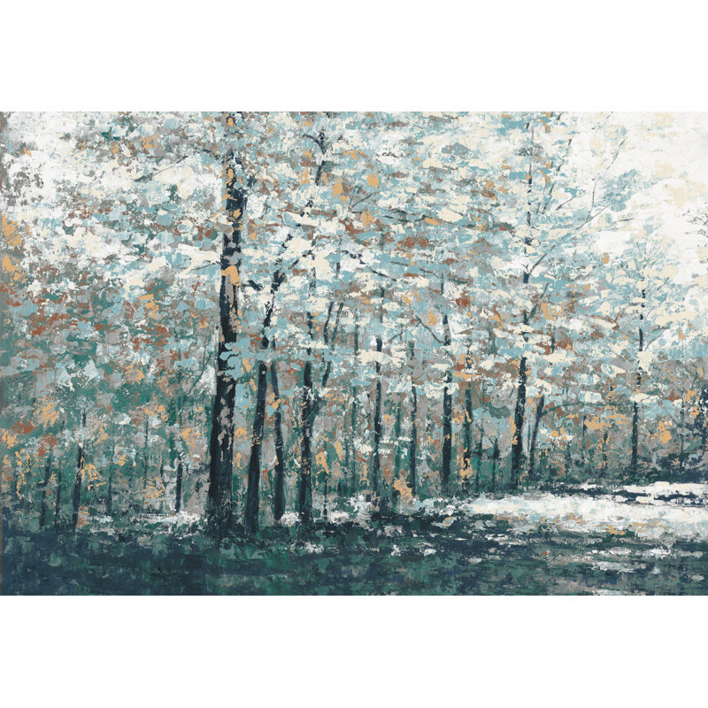 Blue Treeline - peinture sur toile tendue, H 8 po x l 12 po, Toile encadrée, Érable