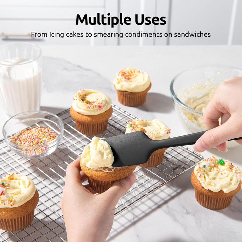 600ºF High Heat-Resistant Silicone Spatula Set, Seamless BPA-Free Kitchen Baking Cooking Mixing Scraping Flexible Rubber Silicone Scraper For Cake Non-Stick Cookware