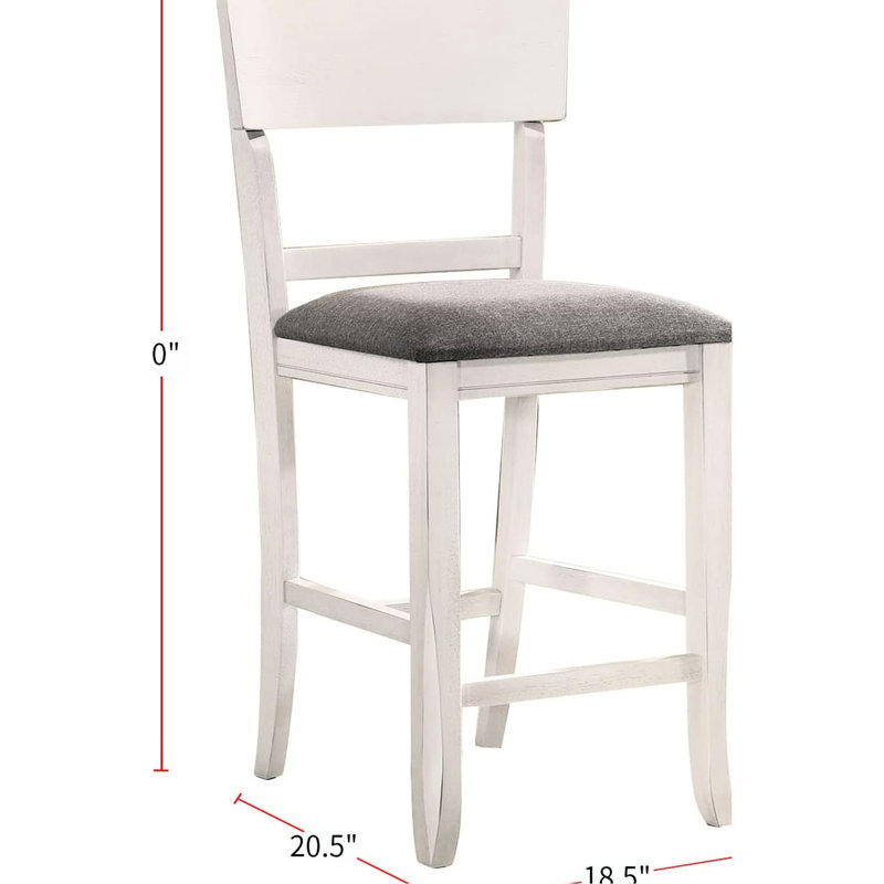 Chaises de salle à manger à hauteur de comptoir 2 - Bois massif blanc avec siège en tissu rembourré gris