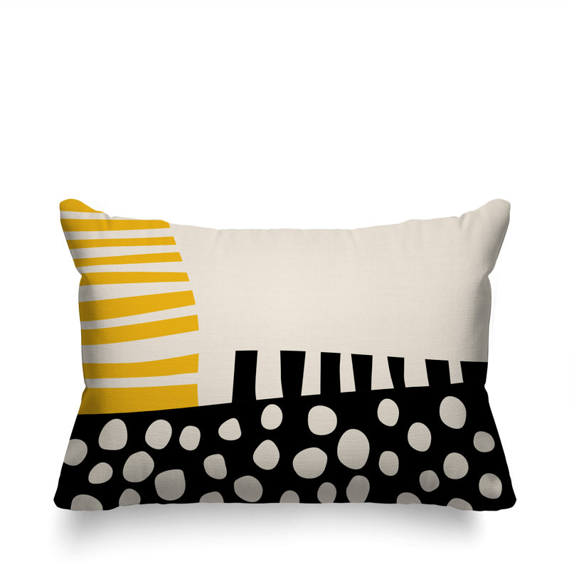 Oreiller rectangulaire réversible intérieur / extérieur Nea, Jaune / noir / blanc cassé, H 14 po x l 20 po