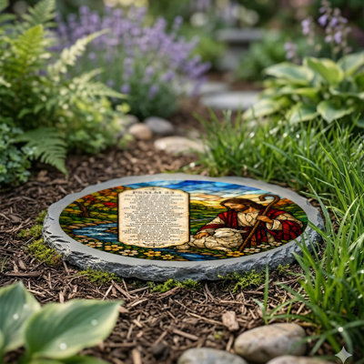 STEPPING STONE - Stained Glass LOOK LORD IS MY SHEPHERD STONE GRAY
