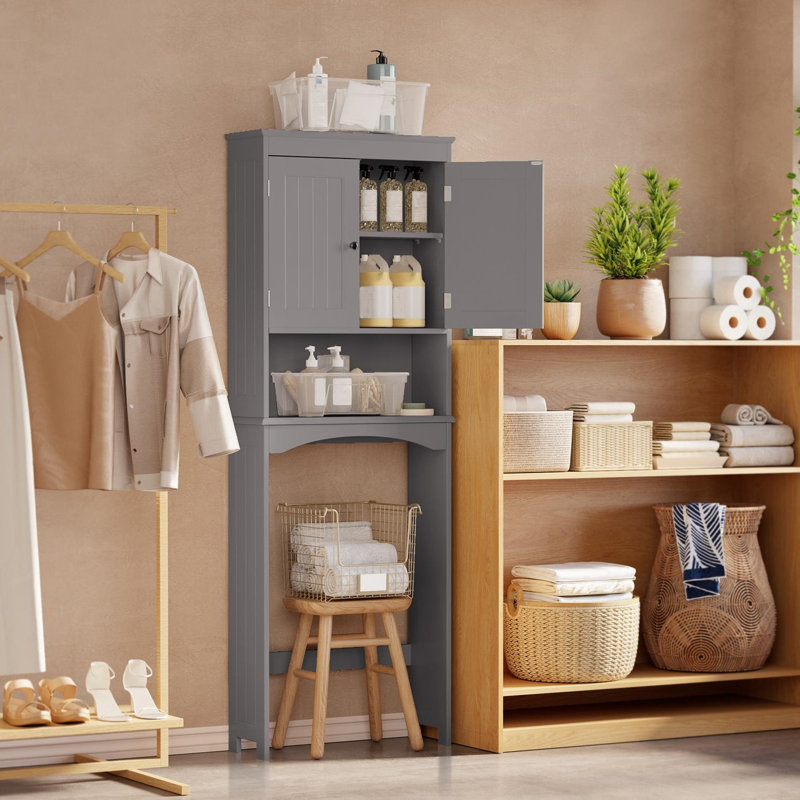 Armoire de rangement en bois manufacturé autoportant au-dessus de la toilette, Gris