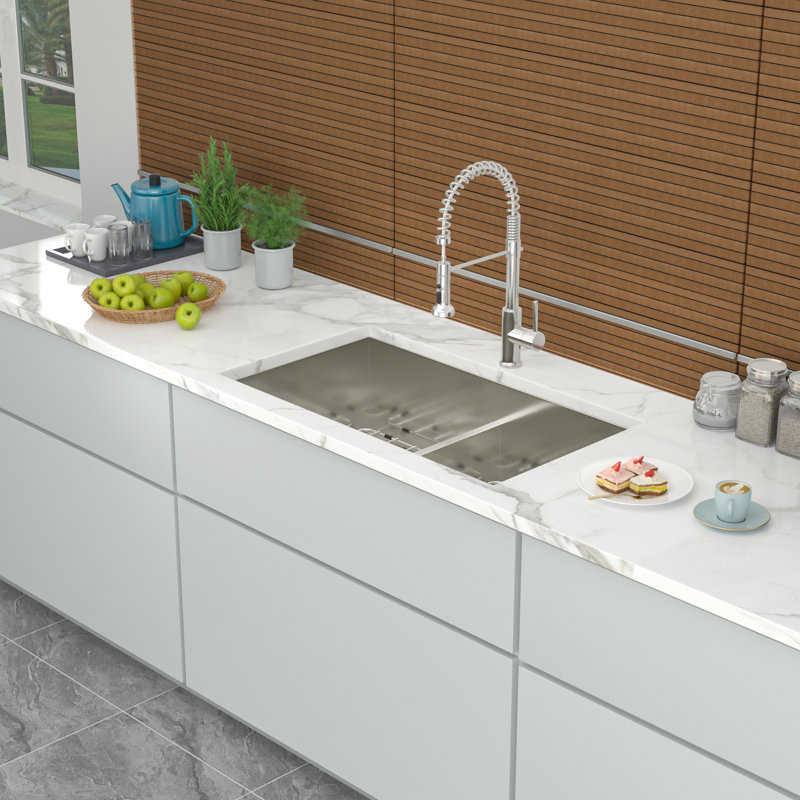 Double Bowl Undermount Kitchen Sink 33"X19", Stainless Steel 16 Gauge, 10" Deep Basin, Condensation Coating And Soundproofing 33"X19" Sink, Installation, Inside
