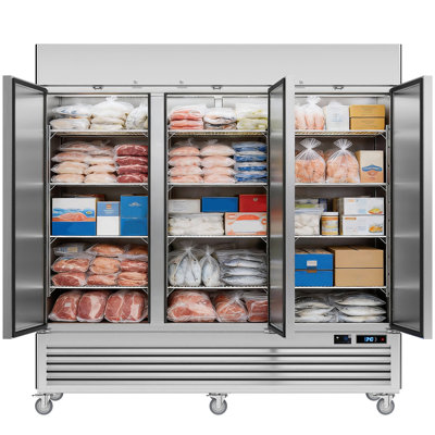 VEECOOL 82" Bottom Mounted Solid Door Commercial Upright Freezer in Stainless Steel WiFi-Enabled with 12 Shelves