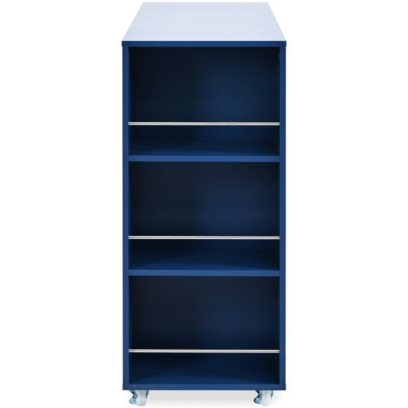 Îlot de rangement roulant pour cuisine avec lumières à DEL, prises de courant, porte en verre cannelé et rangement de grande capacité, prises bleu marine