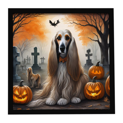 «Afghan hound spooky», impression sur métal encadrée d'Halloween