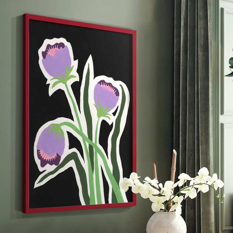 Pop Flowers II, reproduction encadrée - bois massif, Rouge, H 10 po x l 8 po