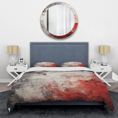 Grey And Red  Lunar Surface - Tachisme Duvet Cover Set