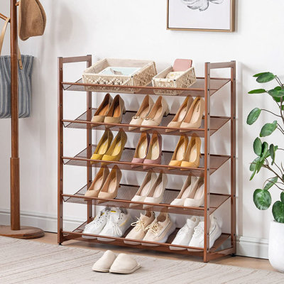 étagère à chaussures en métal de haut niveau, organisateur de chaussures réglable de 20 à 25 paires de tablettes inclinables à plates et empilables avec structure en fer stable pour les garde-robes de vestibule