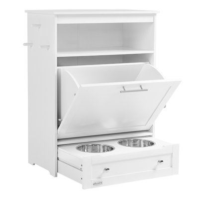 PawHut Pet Feeder Station Storage Cabinet with Pull-Out Drawer, White MDF