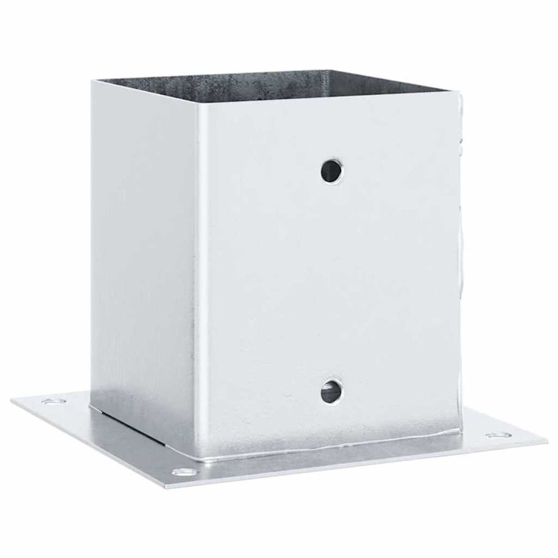 Post Bases Square 4 Pcs Silver Galvanised Steel, 15cm H x 18cm W x 18cm D