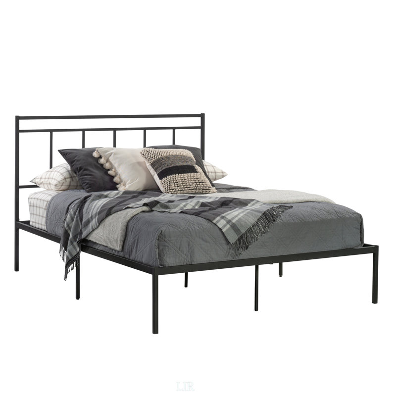Élégant grand lit plateforme avec tête de lit, structure en métal durable pour un soutien fiable et un rangement supplémentaire