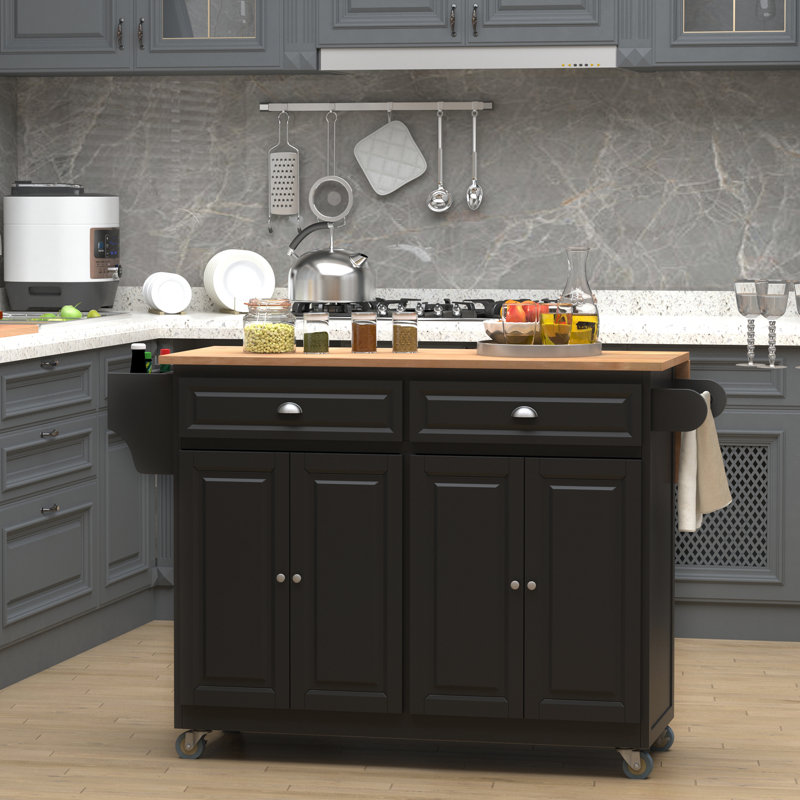 Bundrage Solid Wood Kitchen Cart, Black