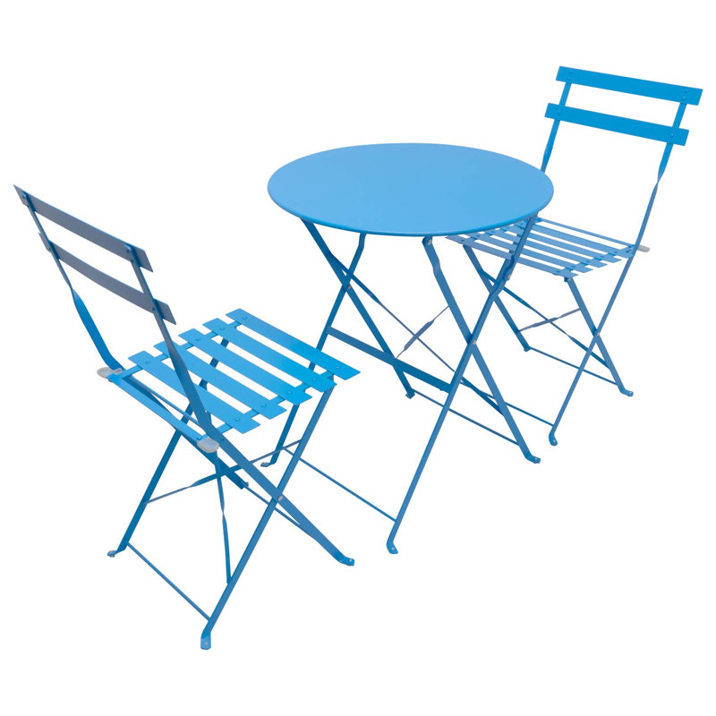 Eztli 2 - Person Patio Dining Set with Round Table , Cushions Included, Blue