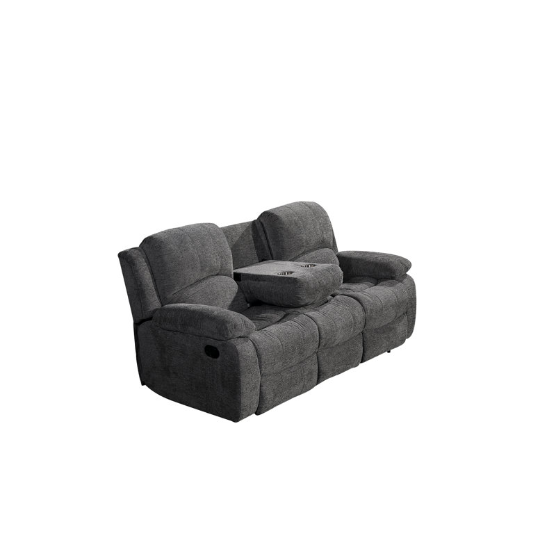 Convergent 85'' Microfiber Pillow Top Arm Reclining Sofa with Dropdown Table, Dark Gray