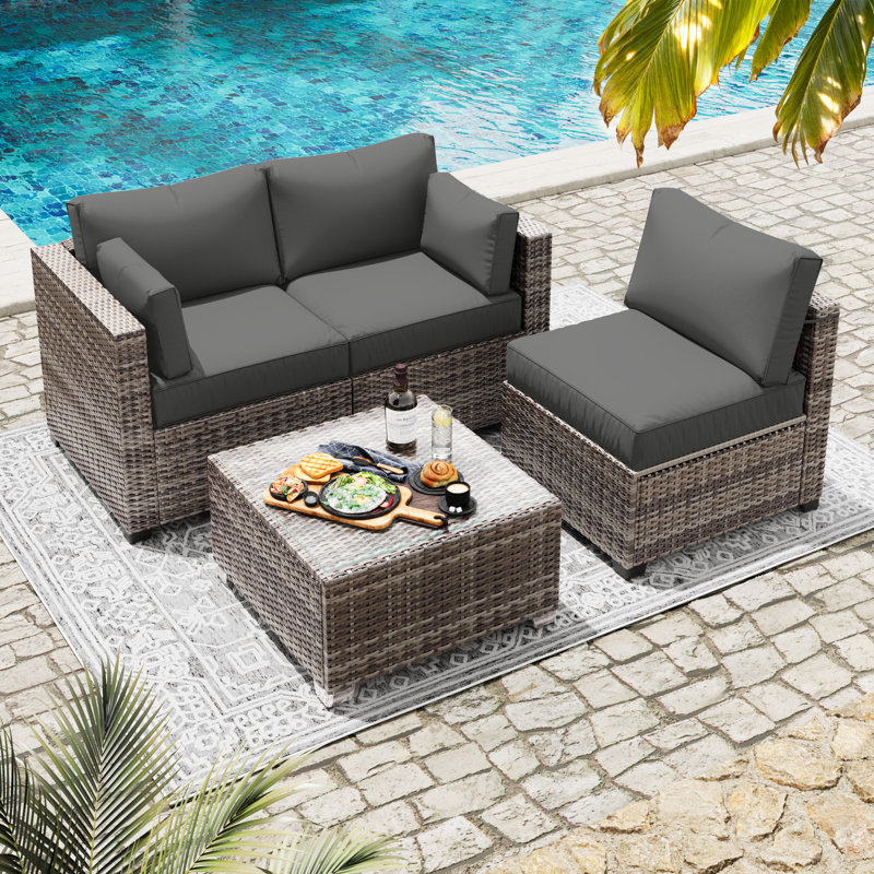 Outdoor 8-Piece 4" Replacement Cushion Set – 3 Seat Cushions, 3 Backrests, 2 Corner Cushions – Cushion Set Only, Light  Gray