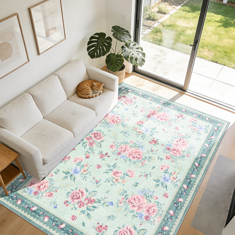 Vintage Floral Pattern Area Rugs Washable Foldable Carpet Modern Home Decor Rug Bedroom Living Room Rugs and Easy Care Carpet Floor Mats