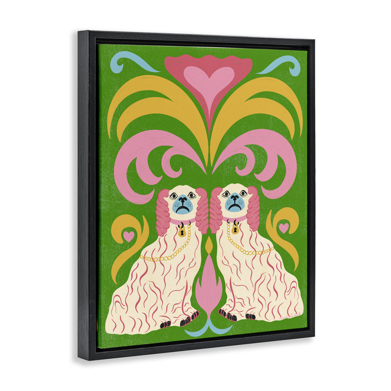 Cadre flottant Staffordshire Symmetry Dogs, design par Carrie Cantwell, H 21 po x l 17 po, Cadre flottant noir de jais
