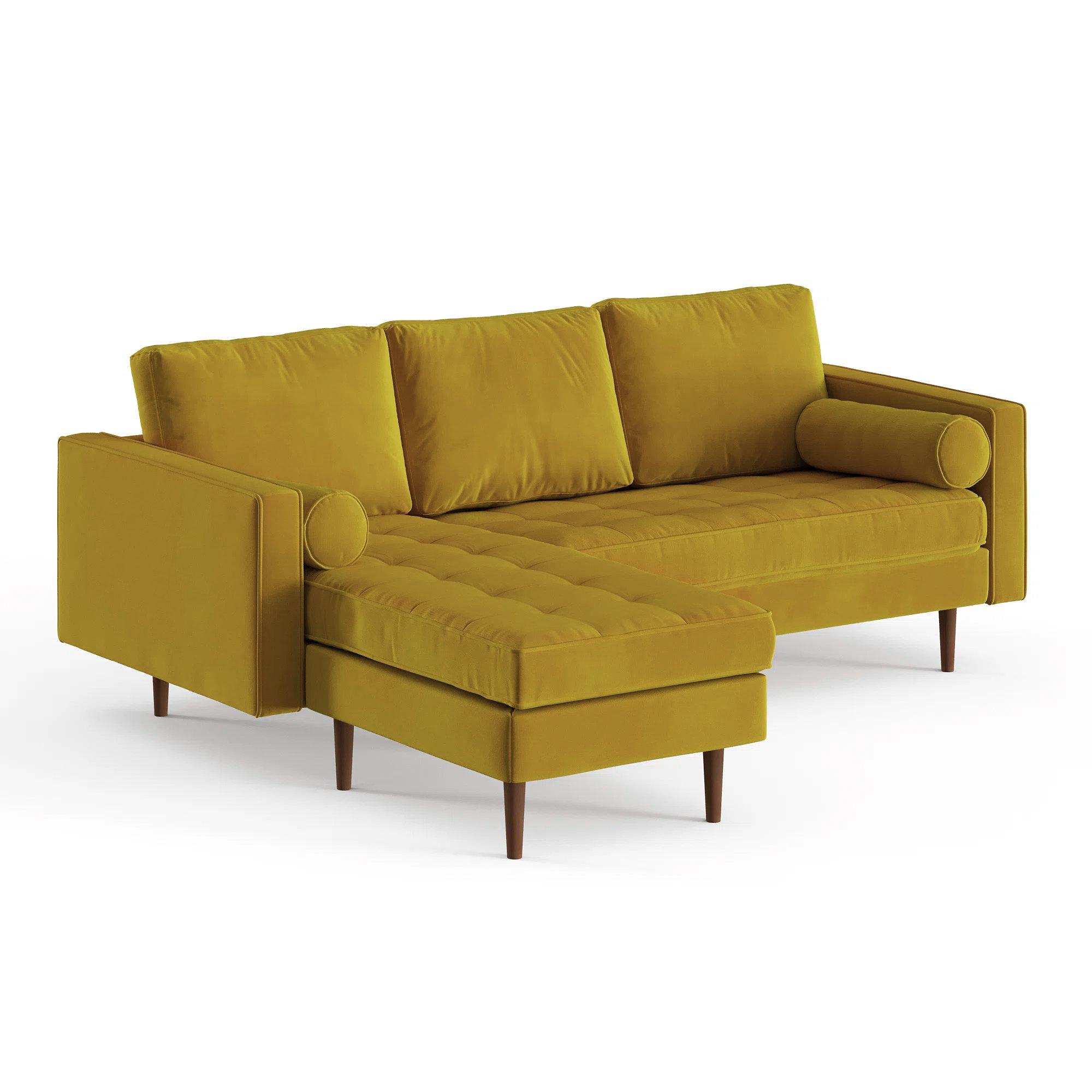 Geo 84" Wide Reversible Sofa and Chaise, Bella Gold Performance Velvet