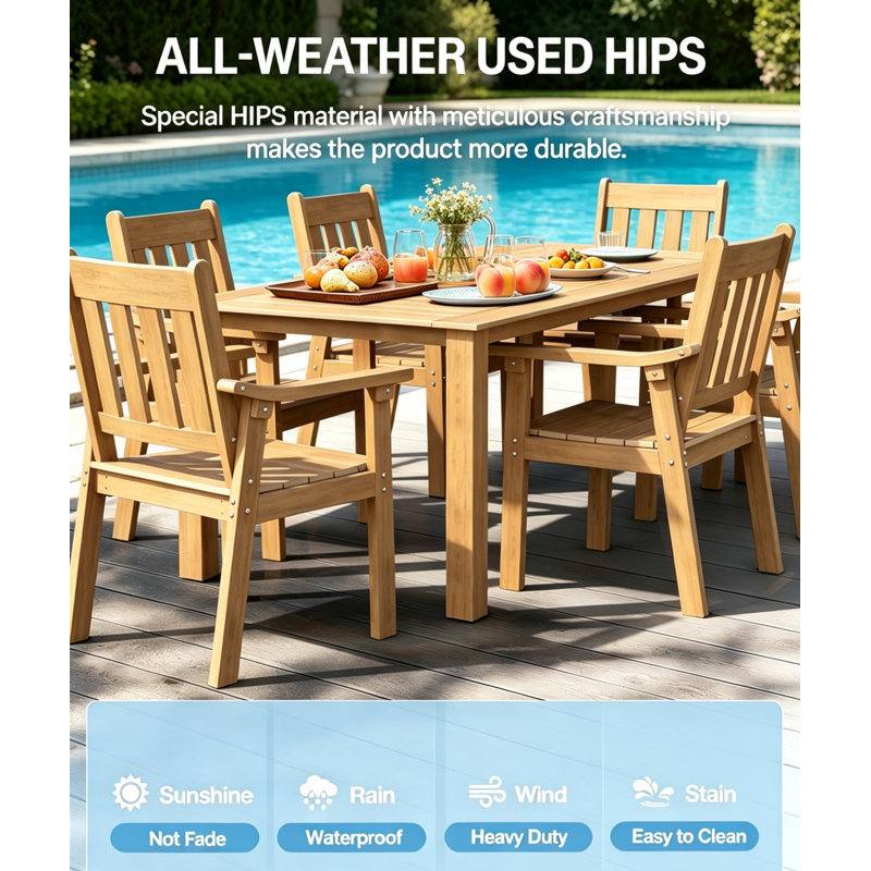 6-Person All Weather Outdoor Table and Chairs Outside Patio Dining Sets With Umbrella Hole& Aluminum Frame HIPS Modern Upgrade Heavy-Duty High-Comfort Patio Dining Table and Chairs for Backyard/Porch/Deck/Garden/Poolside, 1-Tables 6-Chairs