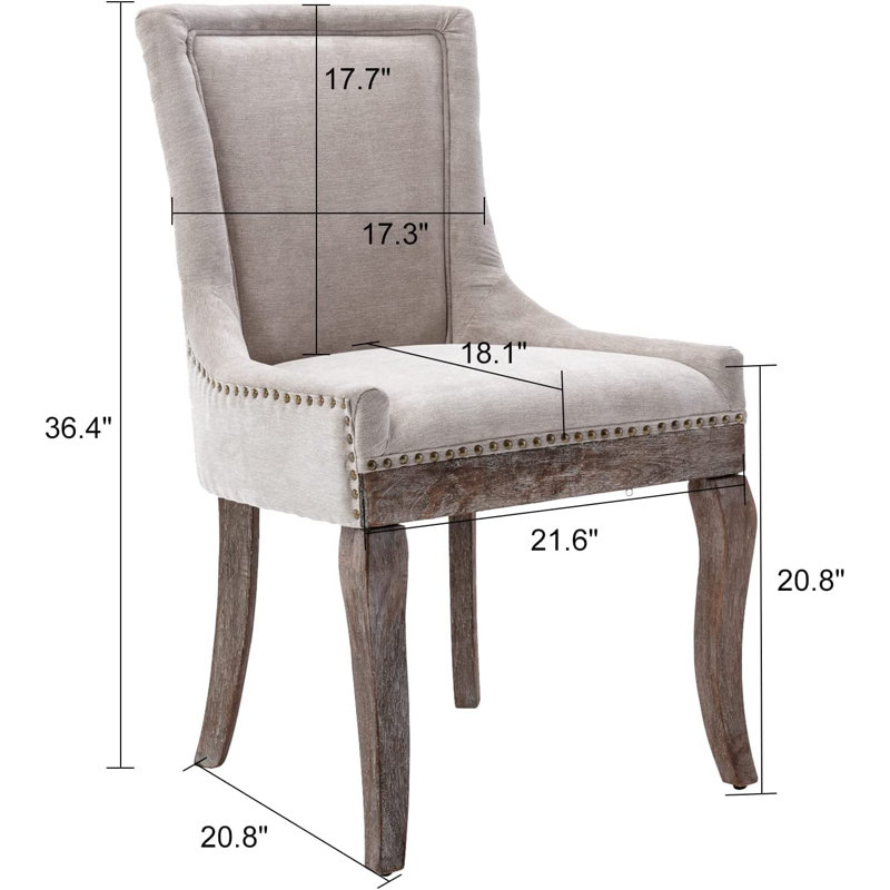 Beige Linen Upholstered Side Chair with Wooden Legs, Set of 2