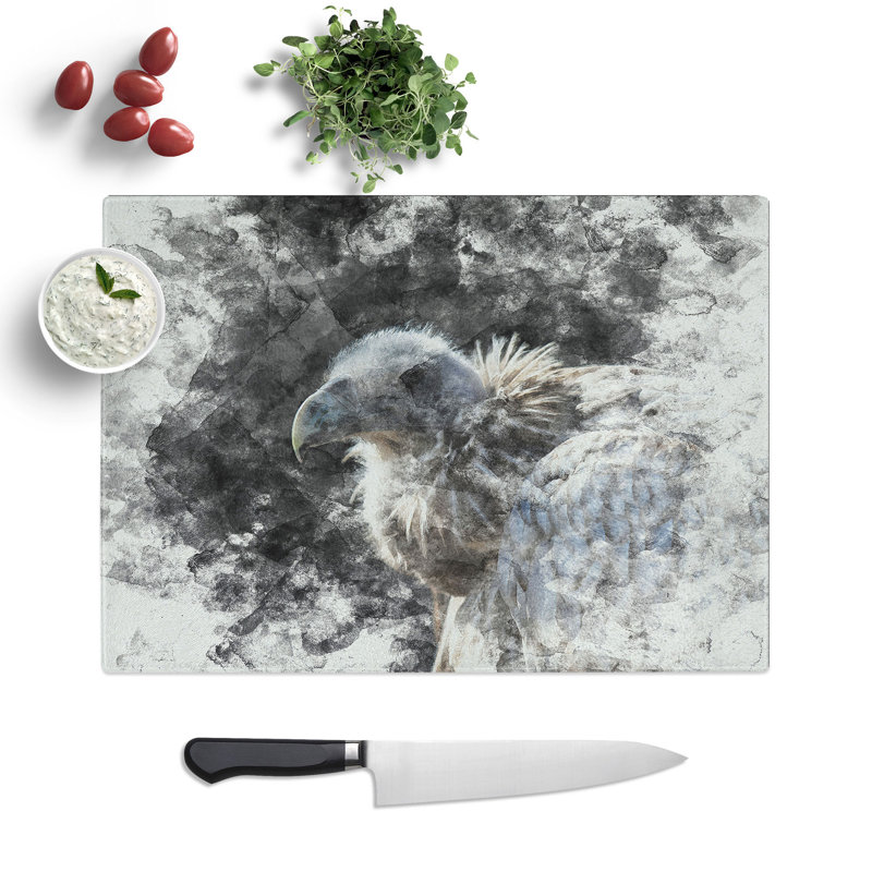 Tempered Glass Vulture Bird Watercolour Chopping Board, 28.5 cm x 39 cm
