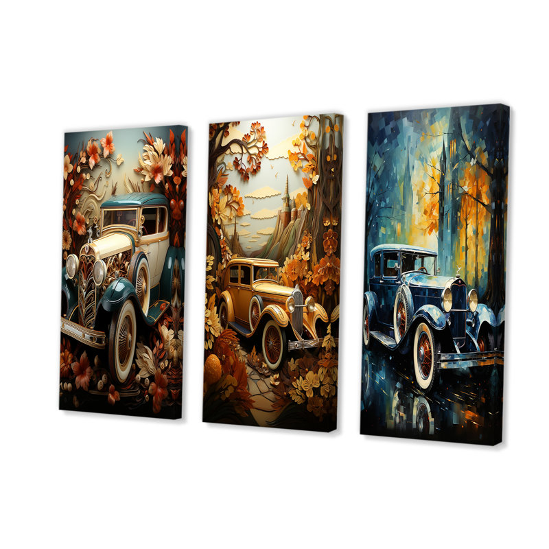 Voiture rétro des années 1930, collage de nostalgie, H 28 po x l 36 po, Toile tendue