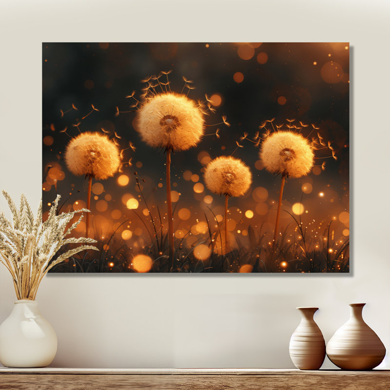 Décoration murale jaune pissenlit doré au lever du soleil - Pissenlit, Toile tendue, H 16 po x l 32 po x P 1 po