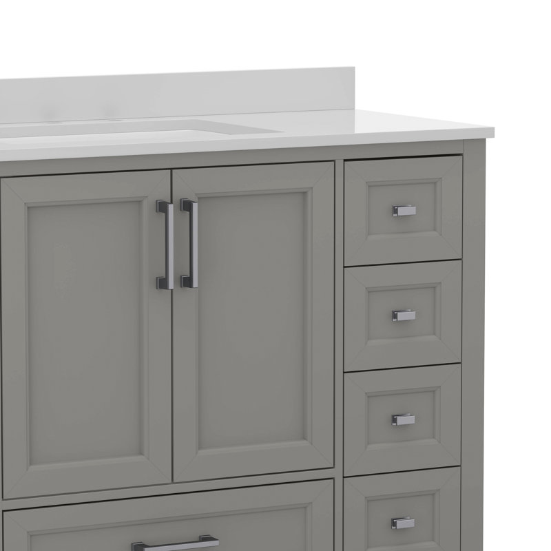 Meuble-lavabo avec lavabo, armoire de rangement et 9 tiroirs Chenoweth, Gris, Nickel