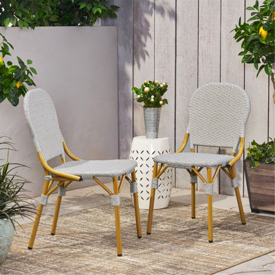 Outdoor PE Rattan And Aluminum Armless french Chairs, Set Of 2, Gray And Bamboo Finish