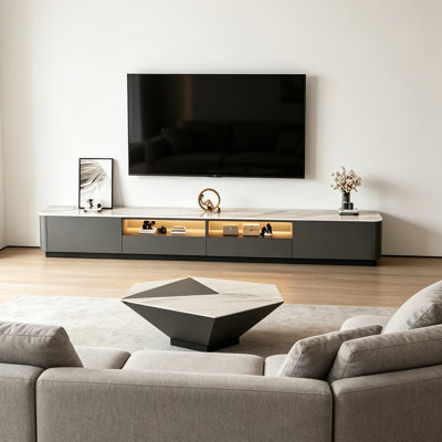 Minimalist TV Stand Rock Slab Top Storage