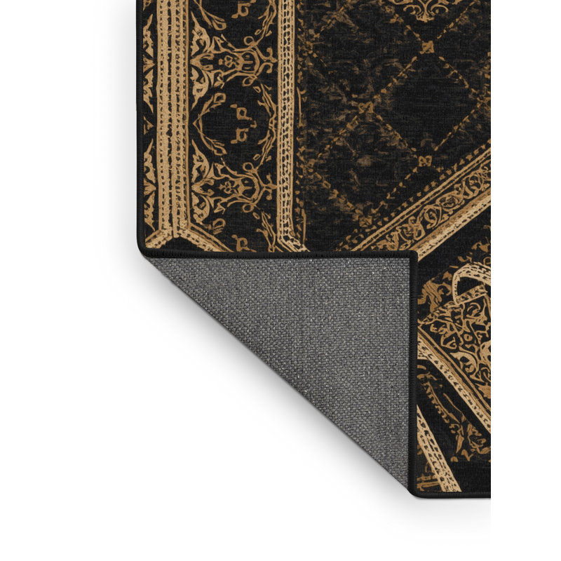 Tapis moelleux moelleux à l'allure rétro - noir, 5x8