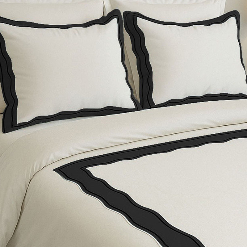 Sagrisa Applique Embroidery Cotton Duvet Cover Set, White/Black