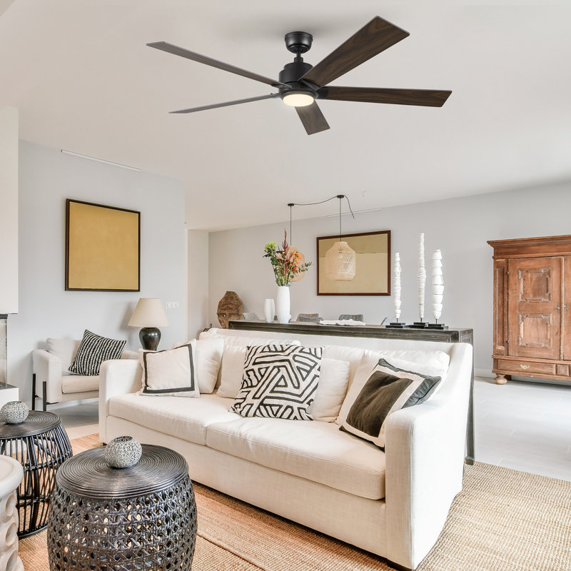 60'' Ceiling Fan with LED Lights, Dark Walnut, Black