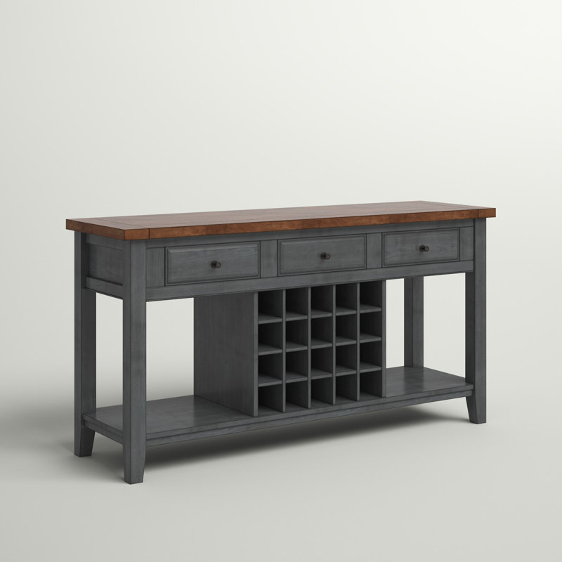Buffet bas en bois d'hévéa à 3 tiroirs de 62 po de largeur Fortville, Gris antique